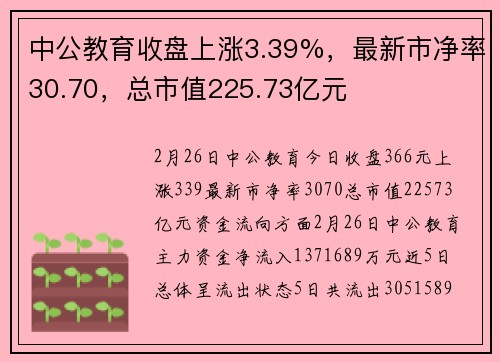 中公教育收盘上涨3.39%，最新市净率30.70，总市值225.73亿元
