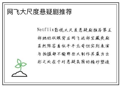 网飞大尺度悬疑剧推荐