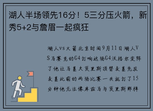 湖人半场领先16分！5三分压火箭，新秀5+2与詹眉一起疯狂